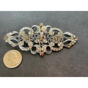Vintage Style Silver Tone Rhinestone Filigree Brooch Pin Marquise Statement